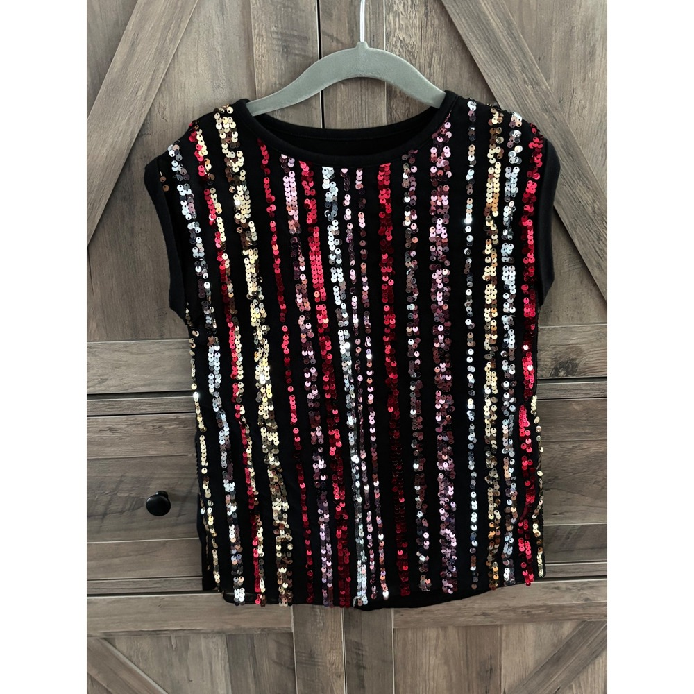 365 Kids Garanimals Girls Sequin Stripe Sleeveless Top Black Red Pink Size 5